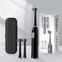 Cepillo de dientes eléctrico de 6 cabezales con estuche de viaje, funciona con 2 pilas AAA, cerdas suaves, cepillo de dientes eléctrico de limpieza inteligente - Negro - Ver 3