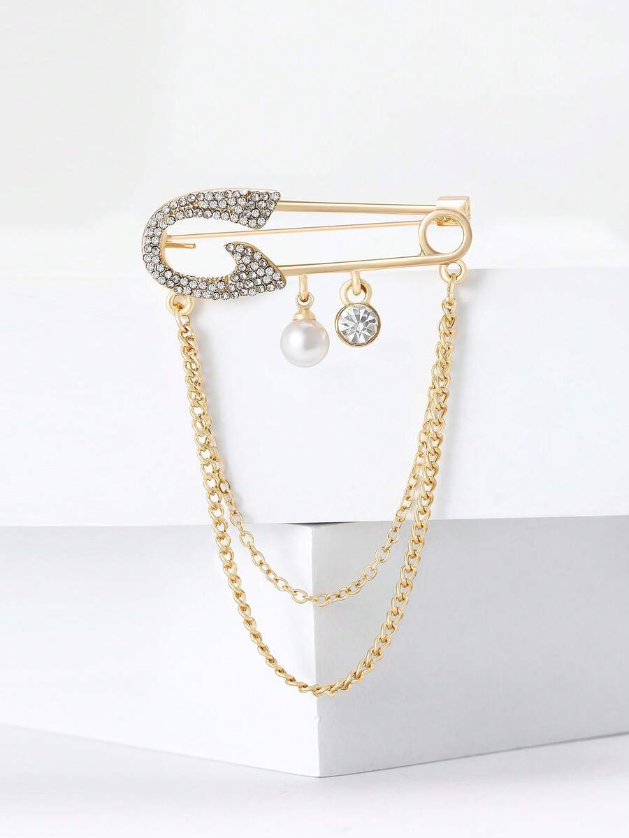 奢华水钻挂绳别针 - 女士男女通用休闲派对饰品/朋友礼物徽章装饰