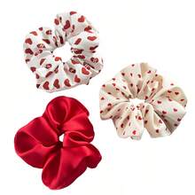 1 Piece Sweet Heart-Shaped Scrunchie For Women, Romantic Large Elastic Hair Tie, Fabric Ponytail Holder, Valentine's Day Hair Accessory ,Scrunchy Hair Ties - Multicolor - View 6
