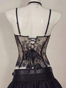 黑色蕾丝细肩带性感女士文胸，蕾丝边紧身文胸，适合日常穿着、私人派对、生日聚会等场合，时尚百搭，性感蕾丝女士文胸 - 黑色 - 查看 4