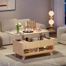 ONBRILL Oak Lift Top Coffee Table, 47.2" Mid Century Modern Coffee Table With Storage, Modern Rising Pull Up Wood Fluted Center For Living Room, Office - Natural Oak - 查看 3