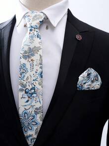 1套男士商務領帶套裝，印花領帶 + 手帕 2件組，百搭，適用正式場合、宴會 - A - 查看 17