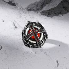 A Fashionable Versatile High-End Gothic Cross Stainless Steel Ring Dominant Ring Crown Ring Suitable For Men And Women Universal Daily Wear Accessories - Đỏ - Xem 3