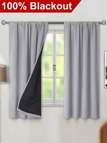 1pc Full Blackout Thermal Curtain - 99% UV-Resistant Polyester, Rod Pocket Hanging, Non-Bleachable Plain Weave, Bedroom Art Theme, Coated Blackout Thermal, Noise Reducing - Ideal For Bedroom, Farmhouse And School Deep Sleep - Light Grey - View 2