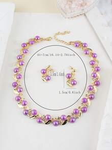 Bộ trang sức 3 món, dây chuyền và bông tai đính đá tím thời trang dành cho nữ, mạ vàng, quà tặng trang sức cưới cho bạn gái/mẹ. - Xem 3