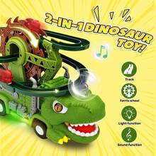 1 件儿童恐龙轨道爬楼梯玩具车、电动摩天轮恐龙滑梯、360 度感应防撞玩具、万圣节和圣诞节礼物，适合男孩和女孩