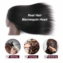 Đầu ma-nơ-canh làm từ 100% tóc thật, dùng để đào tạo thợ làm tóc, thực hành nhuộm, cắt, tết tóc tại salon làm đẹp, kèm kẹp giữ. - Xem 4