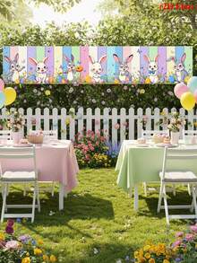 1件复活节横幅，复活节快乐悬挂横幅，饰有兔子和彩蛋花卉图案，复活节墙面装饰，复活节派对装饰，复活节家居装饰，花园装饰，复活节彩蛋寻宝派对用品，户外派对装饰，复活节庆祝用品，拍照道具，春季派对背景装饰，春季装饰 - 彩色 - 查看 8