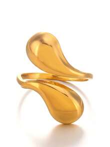 3pcs 18K Gold Plated Stainless Steel Luxury Vintage Asymmetrical Geometric Teardrop Cocktail Ring Set, Elegant Fashion Accessories For Women, Suitable For Daily, Holiday, Party, Date