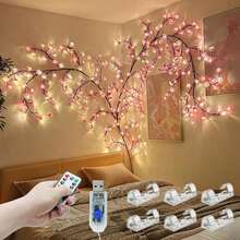 1pc 96 LED Cherry Blossom Tree Branch Lights For Wall,Cherry Blossom Lights With Remote,Timer,8 Lighting Modes,Flexible Willow Vine Twig Fairy Light,Floral Wall Decor For Bedroom Home,Halloween Christmas New Year Seasons Decor US Christmas Decorations Home Christmas Gifts Christmas Decor - Hồng - Xem 12