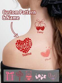 Custom Name Valentine's Temporary Tattoo Stickers, Personalized Romantic Temporary Tattoos, Customized Valentine Gift, Customizable Temporary Tattoo Accessory, Valentine's Present, Unique Personalized Tattoo Stickers For Gifting, Anniversary - Light Grey - View 2