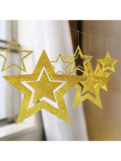 7件套闪亮星星吊饰，天花板花环装饰，适用于情人节、新年和各种节日，室内外花园庭院装饰，家居装饰