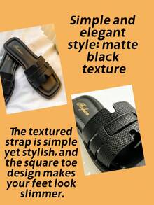 Sandalias planas de mujer de unicolor con punta abierta, sandalias de verano para mujer, nuevas sandalias de playa, elegantes y versátiles pantuflas planas de mujer, cómodas - Negro - Ver 6