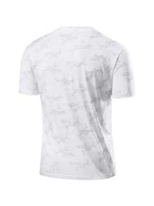Men's Summer Fish Print Short Sleeve T-Shirt, Breathable Quick-Dry Crew Neck Lightweight Tee, Suitable For Daily Commute, Running, Fitness - White - View 2