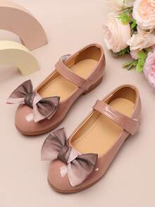 女童魔术贴平底鞋，婴儿套脚蝴蝶结公主皮鞋 - 粉色 - 查看 5