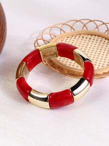 1条新款弹力手链，手工树脂抛光扎染手链，复古优雅串珠手链，时尚饰品，适合女性、女孩日常佩戴，也适合派对和旅行。