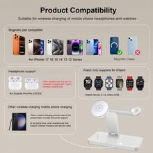 4-In-1 Magnetic Wireless Charging Stand, Foldable Fast Charging Dock Compatible With IPhone 17 Air 16 15 14 13 12 Series Plus/Pro/Pro Max/Mini, Multi-Device Magnetic Charging, Compatible With Apple Watch Ultra/SE, 11 10 9 8 7 6 5 4 3 2, Compatible With AirPods Pro2 Pro 4 3 2 - White - View 3