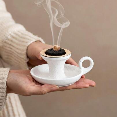 1pc Irregular Cup-Shaped Ceramic Incense Burner - Creative 2-In-1 Aromatherapy & Decor For Middle Eastern Home, Dining Room, Living Room, Bedroom & Desk