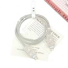 5pcs/Set Fully Rhinestoned EU Plug Data Cable Protector, Compatible With Apple EU Plug New Rhinestone Encrusted Charger, High-End Rhinestone Data Cable Protective Case, Sparkling Rhinestone Data Cable Protector, Gift For Friends, Ramadan Small Accessory Gift - Silver - View 6