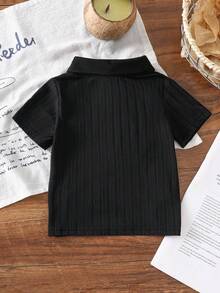 男婴黑色罗纹领短袖polo衫，春夏款 - 黑色 - 查看 2