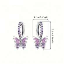 1对S925银紫色蝴蝶耳环，镶嵌合成立方氧化锆，百搭高端紫色蝴蝶耳环，适合多种场合，低过敏性，女士礼物之选。