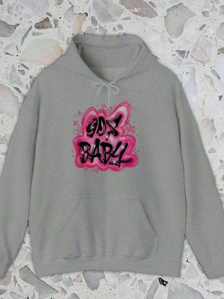 1 PcsFleece Sweatshirt,90s Graphic Classic Airbrush Illustration Retro BirthdayHoodies, Quality Hoodies, Machine Washable – Easy To Clean, Minimalist Design – Clean And Modern Look,Hoodies For Men And Women,Sudaderas Para Hombre,300g Cotton Casual Hoodies, Oversize Hooded SweatHoodies With Pockets,Graphic Hoodies,Fall And Winter Long Sleeve - 灰-3 - 查看 1