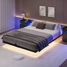 LED Metal Platform Bed Frame, Floating Bed Frame With Heavy Duty Steel Slats, No Box Spring Needed, Easy To Assemble, Full/ Queen/ King, Black (USB LED Strip) - màu đen - Xem 6