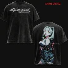 Rebecca – Cyberpunk: Edgerunners Anime Double Printed Vintage Washed Tee Unisex Oversize Anime Manga Washed Heavyweight Cotton T-Shirt - màu đen - Xem 2