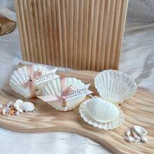 Shell Shaped Scented Candle Gift Set - Includes Candle And Pink Ribbon Tag, Suitable For Weddings, Bridal Showers, Beach Parties, Wedding Decor And Luxury Gifts, Boho Beach Style Soy Wax Fragrance Home Decor, 1pc/3pcs/10pcs - White - View 3