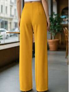 Pantalón Pinzas al Frente y Pierna Amplia.  Tela Stretch. - Amarillo Mostaza - Ver 2