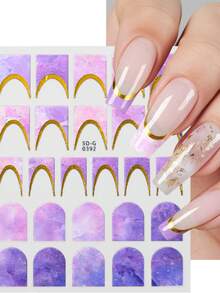 1片3D豹纹大理石美甲贴纸金色遮盖法式线条美甲滑块自粘式美甲装饰指甲用品指甲贴纸 - 彩色 - 查看 14