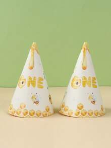 6pcs Bee Themed Paper Hats, Celebrate Baby's 1st Birthday Party Hats, Bee Honeycomb Themed Birthday Party Decorative Hats, Birthday Party Photo Props, Small Bee Party Decorations, 1st Birthday Party Supplies, Bee Themed 1st Birthday Party Accessories, DIY Casual Handmade Paper Hats, 1st Birthday Decorations, Birthday Gifts, Party Favors - 1-year-old Bee - View 6
