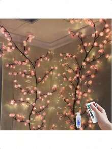 1pc 96 LED Cherry Blossom Tree Branch Lights For Wall,Cherry Blossom Lights With Remote,Timer,8 Lighting Modes,Flexible Willow Vine Twig Fairy Light,Floral Wall Decor For Bedroom Home,Halloween Christmas New Year Seasons Decor US Christmas Decorations Home Christmas Gifts Christmas Decor - Hồng - Xem 5