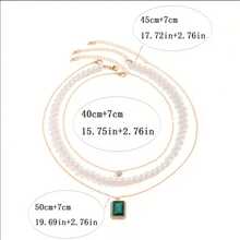 Set de 3 collares para hombre con colgante asimétrico de diamante 3D y perla falsa, accesorio de diseño minimalista de lujo - Conjunto de collar - Ver 3