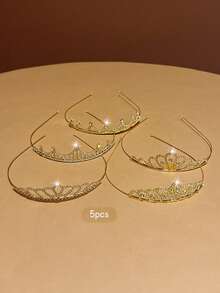 5件套时尚百搭优雅皇冠发箍，适合日常佩戴 - 金色 - 查看 6