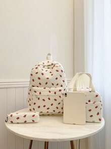 Bộ 3 balo du lịch in hình dâu tây dễ thương, dung tích lớn, phù hợp cho trường học, lễ tốt nghiệp và nhiều dịp khác. Balo dành cho tuổi teen mới, chất liệu nhung kẻ, in hình dâu tây, phù hợp cho học sinh tiểu học, trung học cơ sở và trung học phổ thông. - Màu be - Xem 10