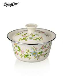 Dengcoo 1pc Enamel-Patterned Rice Bowls With LIDS, Soup Bowls, Instant Noodle Bowls, Enamel Bowls, Scratch-Resistant Metal Material, Dishwasher , Essential Kitchenware For Home Cooking And Camping Meals