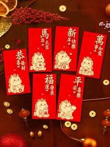 6 st röda kuvert med 2026-årskaninen, kinesiska nyårskuvert med lyckosamma pengar, lyckosamma röda kuvert för bröllop, födelsedag - Multifärgad - Visa 1