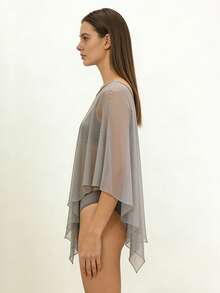 Women Sheer Tops, Solid Irregular Cover-up Loose Summer Clubwear for Street Party - Gris - Ver 3