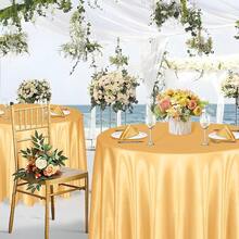 KKJIAF 1 Pack 120 Inch Round Tablecloth Satin Gold Round Table Cover, Silky Satin Dining Table Cloth For Wedding, Party, Banquet, Restaurant, Formal Events,120inchRound-1Pack,Gold - Gold - 查看 4