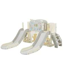 8-In-1 Children's Playground Set, Freestanding Sea Animal Theme Set With Slide, Arched Tunnel, Basketball Hoop And Telescope, Double Slides For Toddlers, Climbing Frame For Children - Grey - View 5