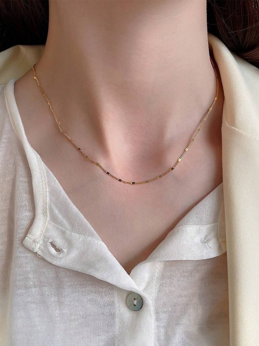 S925 Silver Plated Gold Minimalist Necklace, Shimmering Luxurious Layering Clavicle Chain, Comes With Elegant Gift Box