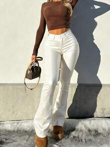 NVFelix Women's High Waist Slim Fit Flare Pants, Elegant & Fashionable Y2K Outdoor Style, Winter White, New Arrival For Thanksgiving & New Year - trắng - Xem 3