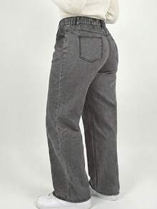 Plus Size Washed Long Non Stretch Jeans With Pockets For Women Casual Spring - Light Grey - View 5
