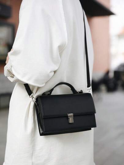 peach tree 1pc Unisex Square Crossbody Bag, Shoulder Bag, Small Square Bag, Flip-Cover Waterproof PU Business Wallet, Suitable For Business Travel, Storing Toiletries, Tools, Large Capacity, Convenient Storage, Portable, Black Handbag, Briefcase, Office Supplies, Retro Gift, Gift For Men, Husband, Father, Valentine's Day Gift Valentine'S Day Phone Bag