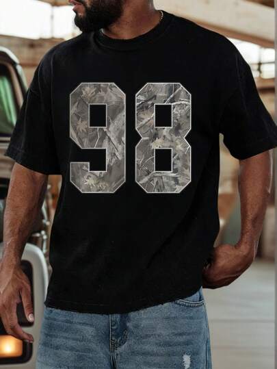  Krometka 男士休闲百搭纹理“98”风景艺术图案印花短袖T恤，春夏款