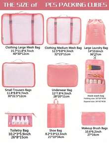 9pcs Travel Organizer Set - Large Capacity Foldable Luggage Bag, Waterproof Cosmetic Bag, Skincare Organizer, Suitable For Autumn/Winter Travel, Includes Packing Cubes, Shoe Bag, Drawstring Bag, Toiletry Bag For Makeup Brushes, Sanitary Pads, Lipstick, Eyeliner, Lip Gloss, Toothbrush, Soap, Shampoo, Comb, Watch, Phone, Necklace, Jewelry, Electronics - Multicolor - View 7