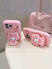 Sanrio Cute Cat Pajamas, Melody Silicone Phone Case Compatible With IPhone 17 Pro Max, 17, New 16 Pro, Cartoon 15, Creative 14/13, Women's 16 Pro Max Soft Silicone Protective Cover - Pink - View 2