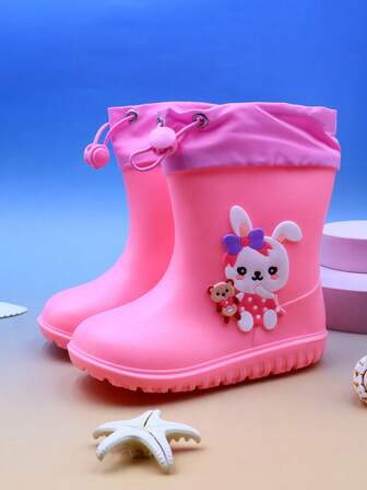 1 par de botas de lluvia con diseño de conejo adorable para niñas, botas deportivas para niños antideslizantes, cómodas, livianas e impermeables, adecuadas para jugar y desplazarse en días lluviosos