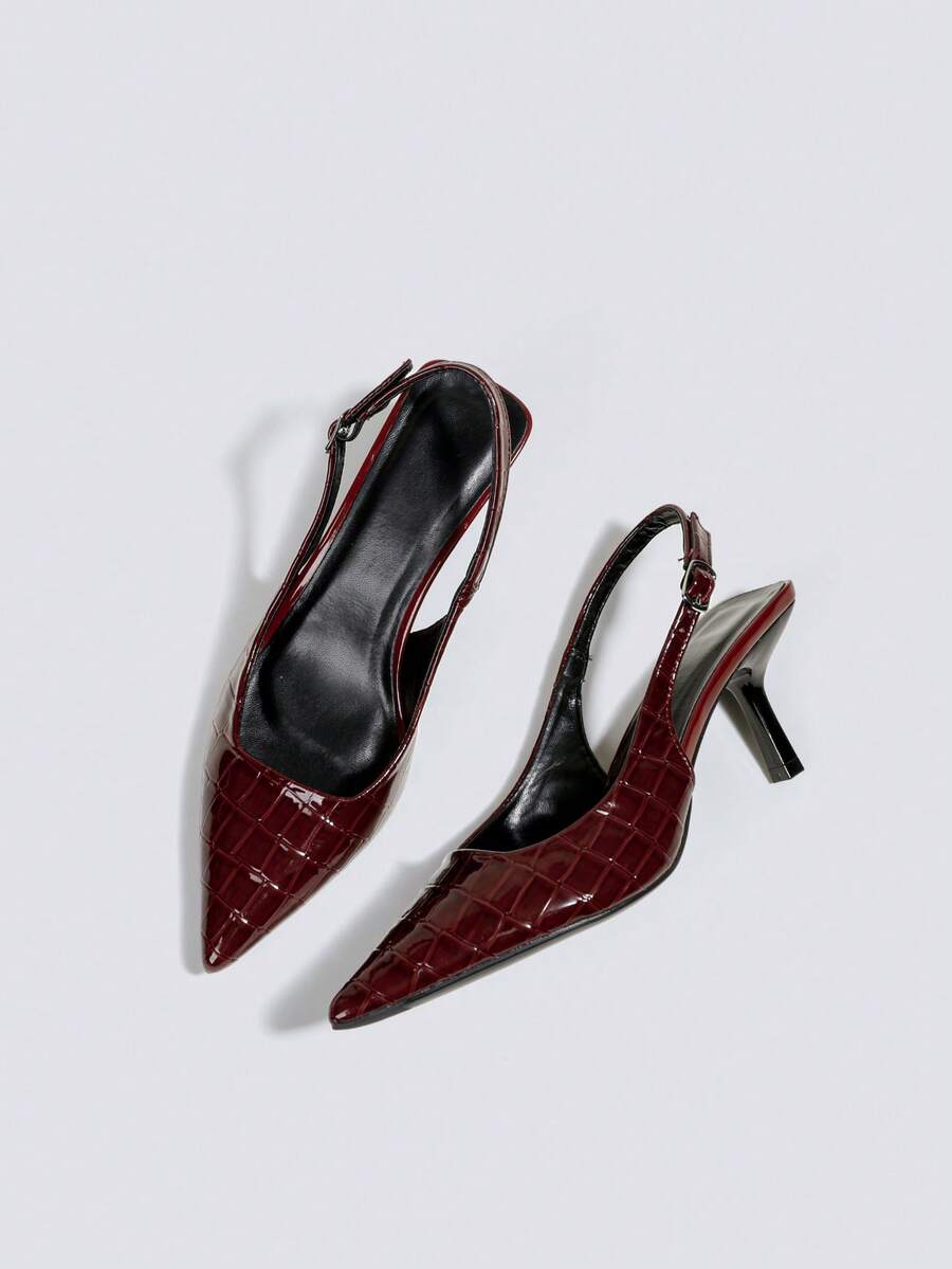7厘米酒红色高跟鞋，派对正式婚礼玛丽珍细高跟鞋，尖头露跟猫跟鞋 - 酒紅色 - 查看 1